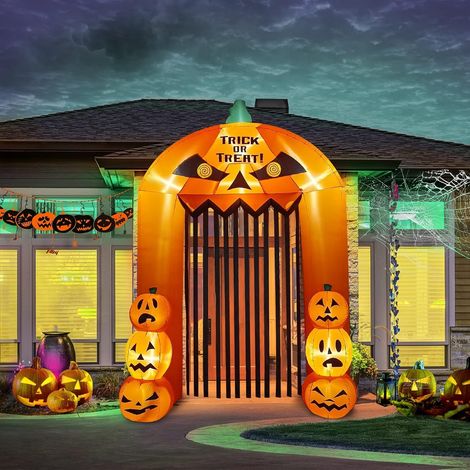 9 Feet High Arch Pumpkin Inflatable Halloween Giant Inflatable Pumpkin Door Large Halloween Outdoor Indoor Decoration for Home Family Party Supplies (1/5)