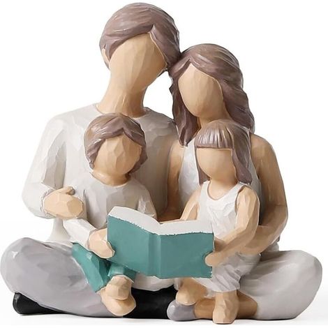 Conjunto de 4 figuritas de resina pintadas a mano con forma de libro de lectura para padres o hijos e hijas, decoración.