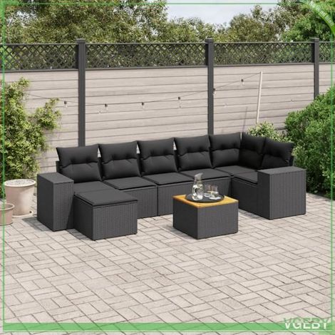 Salon de jardin - FAF7291712422584 - Modulaire 8 pcs - Résine tressée noire - Rangement sous assise (1/3)