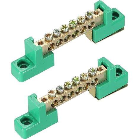 Un paquet de 2 Borne Terre Vis Bloc Barrière Laiton Vert pour Électrique Distribution, 6 Positions (1/5)