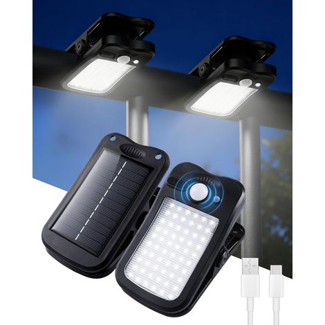 Lampe Solaire Exterieur Detecteur de Mouvement, Lot de 2 Eclairage Extérieur Solaire Puissant Design à Clip, Sans Perçage, 3 Modes, Etanche IP65 pour Clôture Gouttière Jardin (1/5)