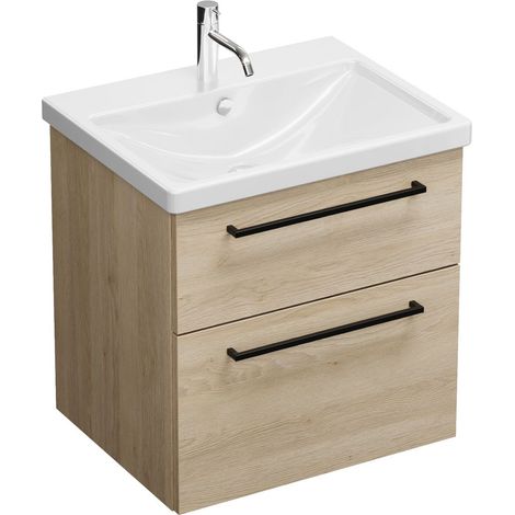 Vasque en céramique Burg Eqio + meuble sous-vasque en chêne, décor cachemire/blanc alpin GR0234