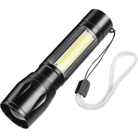 Lampe torche portable 10 W haute luminosité rechargeable USB, noire, compacte et légère pour l'éclairage extérieur (1/5)