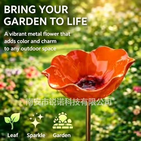 Mangeoire oiseaux forme fleur arrosoir métal – Orange – Piquets – Jardin cour terrasse