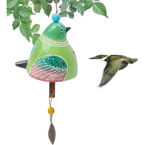 Carillon à vent en céramique cardinal tendance à suspendre pour musique rustique, jardin, cour, église, porche, extérieur, festival, cadeau commémoratif, témoin d'amitié, vert (1/5)