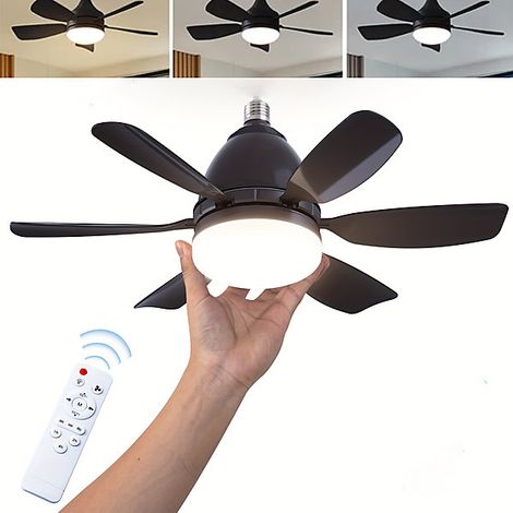 Ventilateur Plafond E27 avec Lumière LED, 3 Couleurs &amp 3 Vitesses, Télécommande, Minuterie, Sans Base, 50cm, Pour Chambre (1/5)