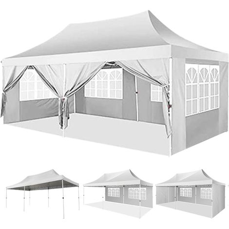 Tonnelle de jardin pliable 3x6m – Imperméable anti-UV 50+ – Structure en métal stable – Parois latérales amovibles – Pour 10 à 20 personnes