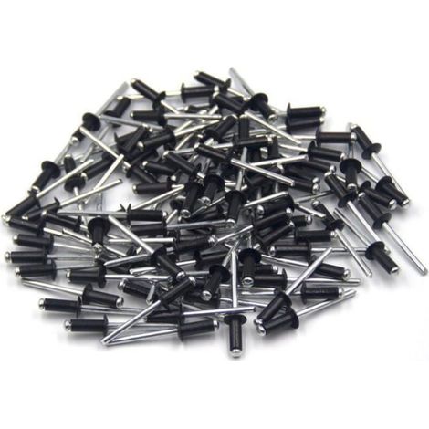 100 pièces de rivets aveugles en aluminium 4.8 x 12mm, rivets à bout ouvert, rivets pop, paquet de 100 (Noir) (1/4)