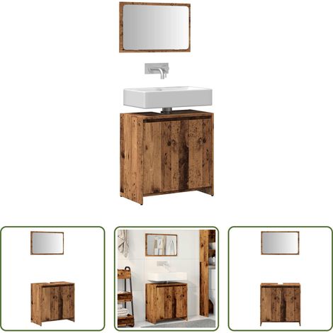 Meuble de lavabo - Ensemble de meubles salle de bain 2 pcs bois d'ingénierie (1/5)
