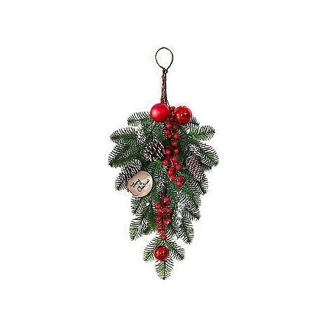 Décoration murale : Couronne de sapin inversée en forme de larme et de fruit rouge, guirlande de feuilles d'automne (1/2)