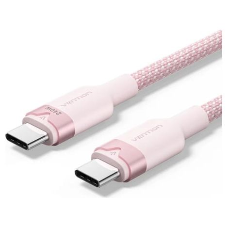 Cable USB 2.0 Tipo-C 5A Vention TRIPH/ USB Tipo-C Macho - USB Tipo-C Macho/ Hasta 240W/ 480Mbps/ 2m/ Rosa