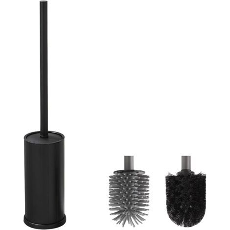 Brosse WC et Support Noire Brosse WC Silicone avec 1 Têtes de Brosse de Rechange Brosse à Toilettes en Métal sur Pied (1/5)