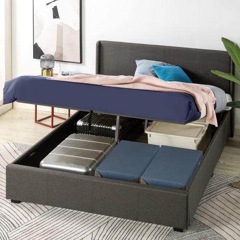 Zinus Maddon Letto 160 x 200 cm - Telaio letto alto 31 cm con ripostiglio sotto il letto - Ottomano Gas Lift - Telaio letto imbottito con ripostiglio - Grigio scuro (1/5)
