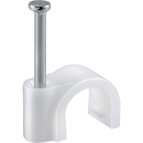 Clip per cavi rotondi, confezione da 100 pezzi con chiodo in acciaio, dimensione: 4 mm, fermacavi, per la gestione di cavi in fibra ottica, fili e fascette per cavi per casa o ufficio, bianco (1/4)