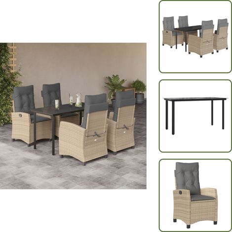 Sitzkissen - vidaXL 5-tlg. Garten-Essgruppe mit Kissen Beigemischung Poly Rattan - Rückenkissen (1/5)