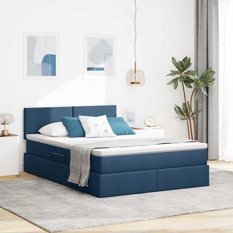 Bett mit Stauraum und LED mit Matratze Blau 140 x 190 cm Stoff (1/5)