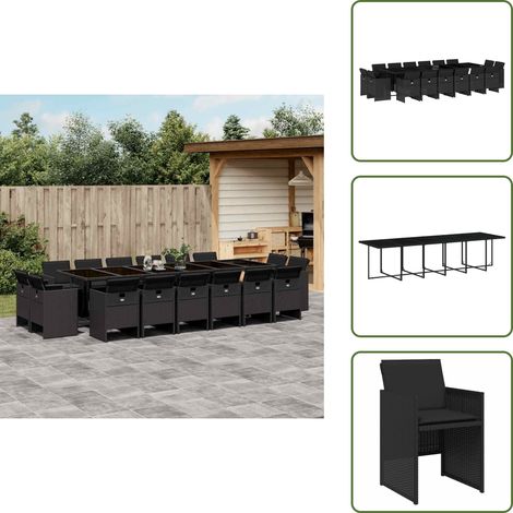 17-tlg. Garten-Essgruppe mit Kissen Schwarz Poly Rattan - Gartentisch - Gartenmöbel Set - Outdoor Möbel - Esstisch - Gartenstühle