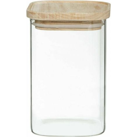Lot de 4 bocaux de rangement en verre et bois couvercle hermétique empilable atmosphera (1/5)