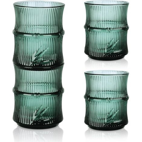 Tasses en Verre Empilables Bambou – Vert Vintage 260 ml