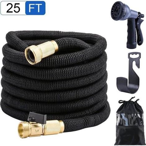 Tuyau d'arrosage - Noir - 25FT - Extensible - Pulvérisation Gun - Arrosage de jardin (1/4)