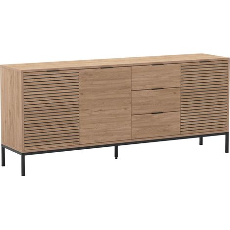 APPA - Buffet 3 Portes 3 Tiroirs Aspect bois Tasseaux Pieds Métal (1/5)