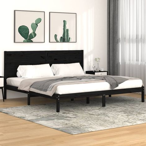 Bed Frame  Black  Solid Pine Wood  200x200 cm  Durable  Bed Frame vidaXL (1/5)