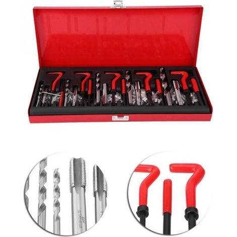 Kit de Réparation Filetage 131 pcs Coffret Type Helicoil Taraudage M6 M8 M10 M12 (1/4)