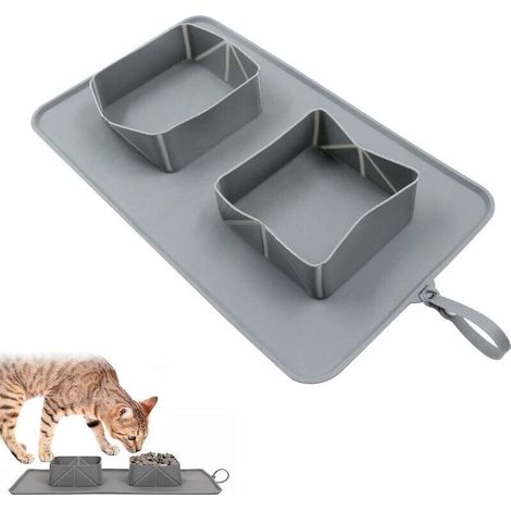 Bol pour Animaux Compagnie Silicone - Pliable Antidérapant Double Gamelle Chien Sac Toison Extérieur Portable Nourriture Voyage Tapis Chat Boisson Eau Maison Rangement Usage et Léger Pratique