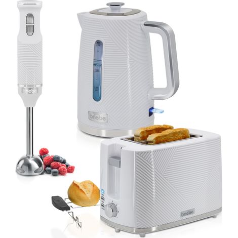 Briebe SKT1186WHT Elegance Set Tostadora Pan 2 Rebanadas Anchas + Hervidor Agua 1,7L Inalámbrico + Batidora Mano 2200W Blanco (1/5)