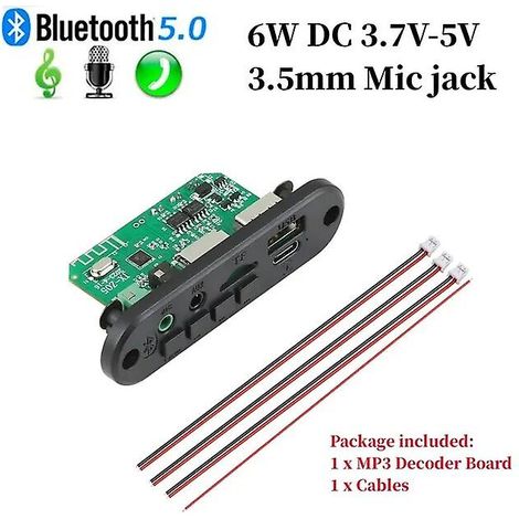 Amplificateur 20 W CC 5 V, carte décodeur Bluetooth, microphone 6,5 mm, radio FM, carte TF, lecteur audio USB pour voiture, contrôle du volume des haut-parleurs, émetteur Bluetooth à monter soi-même (1/5)