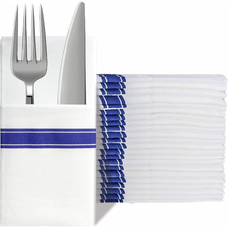 Lot de 100 Serviettes de Table Jetables en Papier Pré-pliées Avec Poches - Toucher Lin, Absorbantes pour Cuisine, Dîner, Mariage - Bleu (1/5)