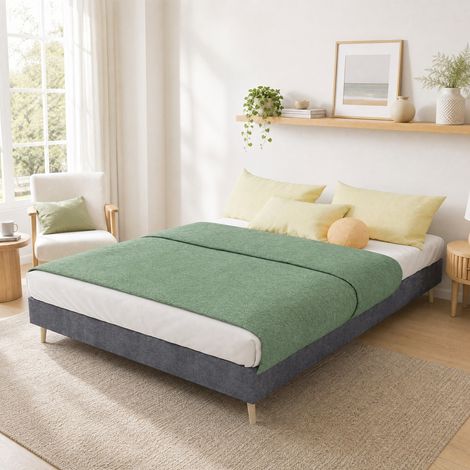 Letto 140 x 200 cm struttura bassa in velluto olandese grigio DESVIAE (1/5)