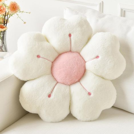 Coussin avec motif floral, coussin décoratif en forme de fleur, adapté aux lits et aux canapés, coussin de madeleijescoussin, décoration pour chambres d'étudiants, coussin au sol (blanc, 35 cm)