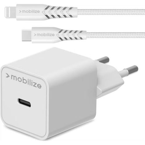 Mobilize USB-C Cargador Rápido 20W + USB-C-Lightning Cable Blanco