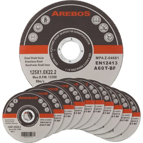 Lot de 100 disques à tronçonner Ø 125 mm pour acier, inox, fer et métal, conformes EN 12413 (1/5)