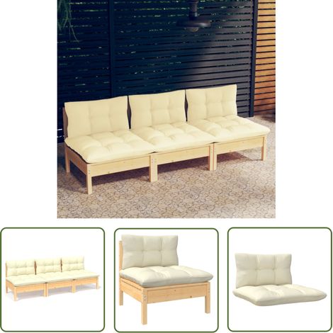 3-Sitzer-Gartensofa mit Creme Kissen Massivholz Kiefer vidaXL (1/5)