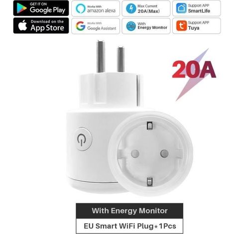 Prise électrique,Prise Wifi intelligente pour maison connectée, 20a, Tuya, avec moniteur d'alimentation, application - 1PCS-Ue Plug (1/4)