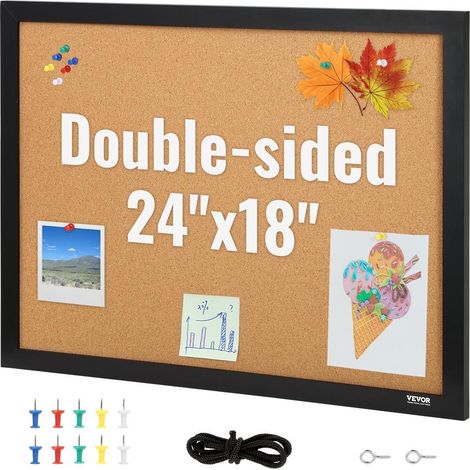 Tableau en Liège 46x61 cm Tableau d'Affichage Double-Face Panneau d’Affichage en Liège Haute Densité Auto-Réparatrice avec Cadre en MDF 10 Punaises pour Épingler Mémo Notes Photos Bureau Maison (1/5)