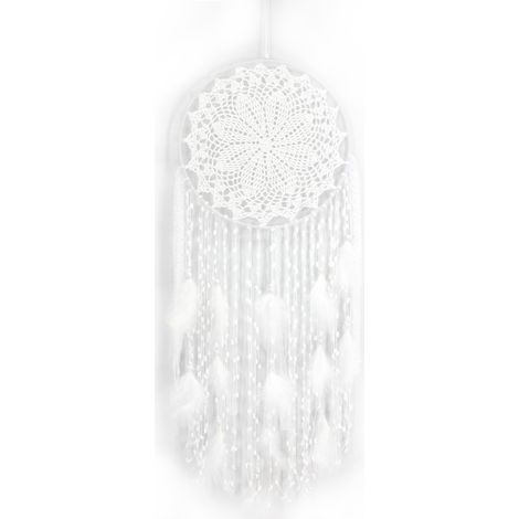 Attrape-Rêves - Cercle Tissé Blanc 30 cm - Longueur Totale 80 cm - Plumes Blanches - Décoration Murale Vintage pour Mariage Maison - 1 Pièce (1/5)