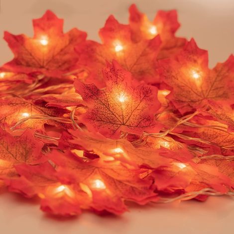 Guirlande lumineuse artificielle en forme de feuille d'érable, décoration pour jardin, ambiance Thanksgiving, Halloween et Noël, (1/5)