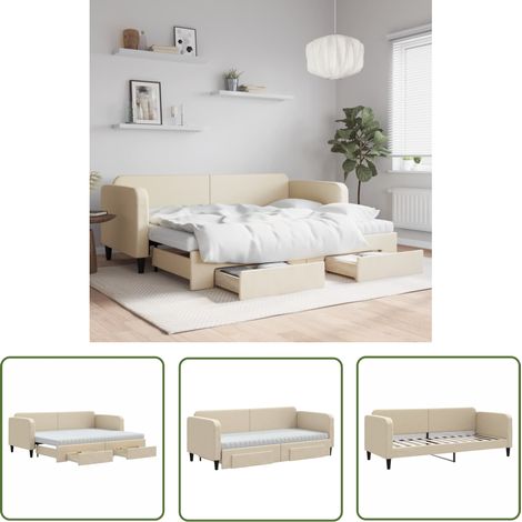 The Living Store Tagesbett Ausziehbar mit Schubladen Creme 80x200 cm Stoff - Sofa - Schlafsofa - Gästebett - Tagesbett - Doppelbett (1/5)