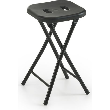 GEDY Sgabello bagno richiudibile, Misure e peso: 46,5X26X28 CM & 1,156 KG, Sgabello richiudibile in metallo e resine, Finitura nera, Design R&S, 2 anni di garanzia