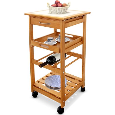 Fishtec – Desserte de cuisine 4 niveaux – 1 tiroir – 1 plateau amovible – 4 roues pivotantes avec freins – Dimensions 37 x 37 x 76 cm