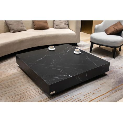SOFIA Table basse en porcelaine marbre grande en béton élégant facile d’entretien 118 x 118 x 23.9 cm (1/5)