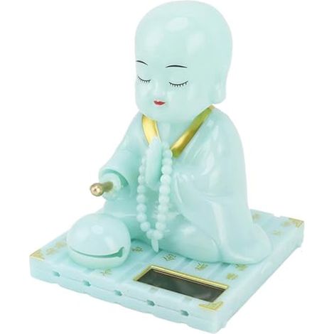Ortviai Figurine Bouddhiste Solaire avec Mouvement de Nodulation et Clochette en Bois – Décor de Tableau de Bord ou Bureau (1/5)