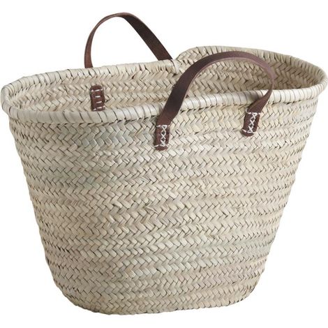 Couffin Palmier Naturel + Poignées Cuir 50cm