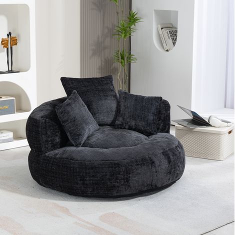 Fauteuil salon lazy sofa chenille 108 cm noir grand OKMYHOME (1/5)