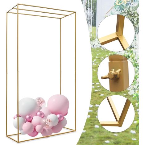 Metall-Ballonbogen-Kit Hochzeitsbogen Gold Traubogen Gebogene Bögen 280x162x55cm Rechteck Ballonbogen Hochzeit Girlande Stand Ring Kulissenständer Dekoration Rahmen für Hochzeit Geburtstag Party