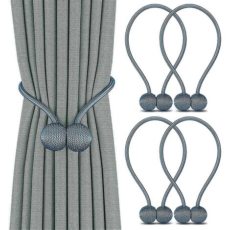 Set mit 4 magnetischen Gardinenhaltern, magnetische geflochtene Gardinenhalter mit Schlaufe für die Dekoration von Wohn- und Büroräumen (blau)