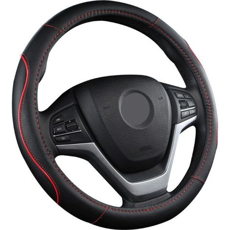 Couvre Volant de Voiture en Cuir Microfibre 15 Pouces (Noir Rouge) (1/3)